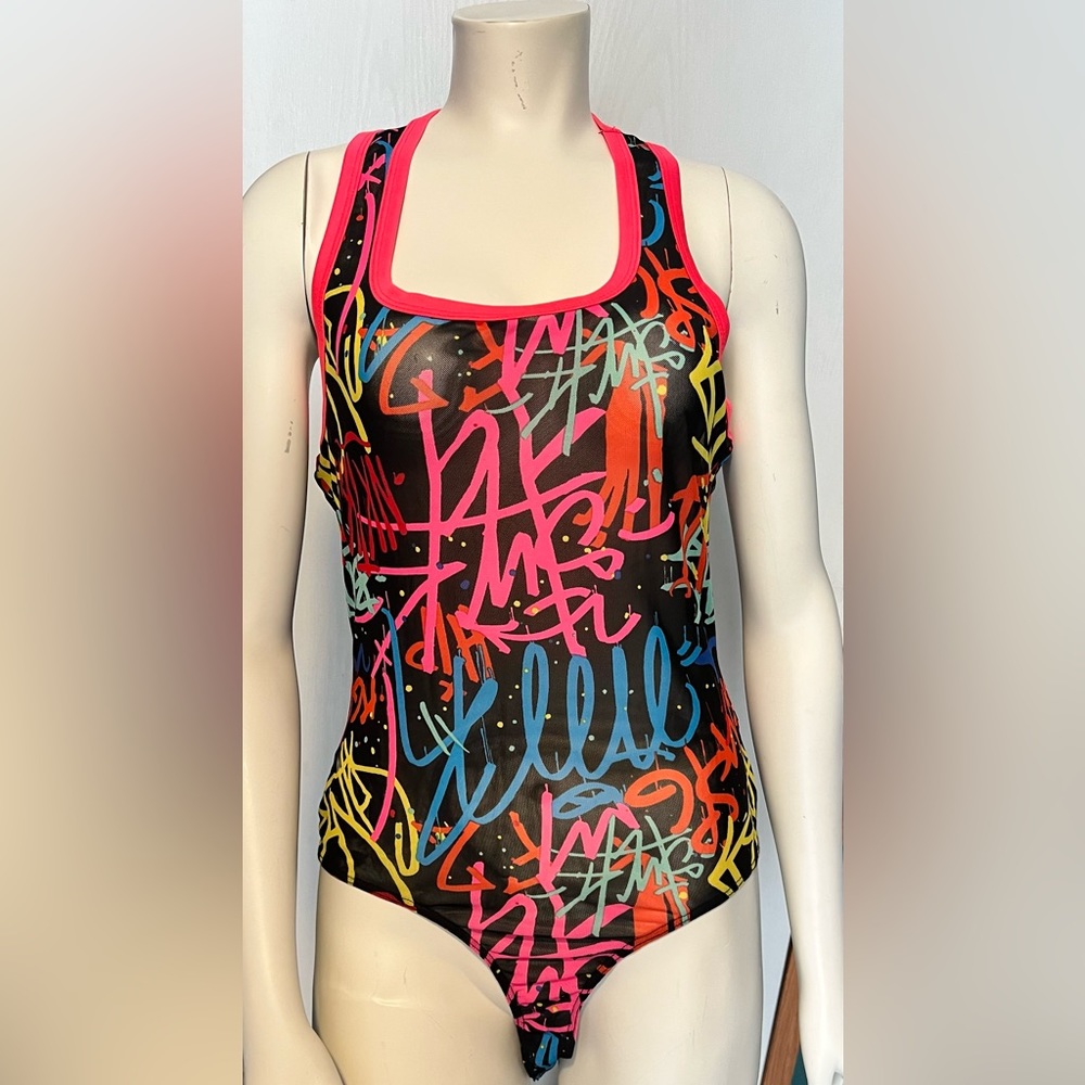 Sheer Graffiti body suit. Size XL